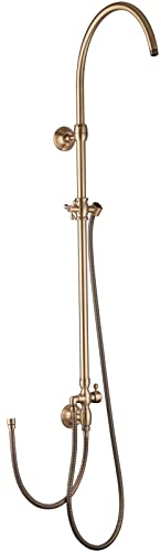 PaulGurkes Aufputz Duschsystem Bronze Nostalgie Messing ohne Kopfbrause Handbrause Antik Duschsäule Brausestange mit Umsteller zwei Verbraucher 2 Wege Duschset