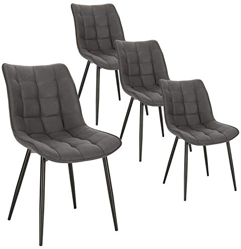 WOLTU Esszimmerstühle 4er Set Küchenstuhl Polsterstuhl Wohnzimmerstuhl Sessel mit Rückenlehne, Sitzfläche aus Stoffbezug, Metallbeine, Dunkelgrau BH247dgr-4