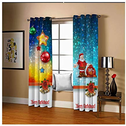 Daesar Tenda Termica Isolante Oscurante 2 Pannelli, Tenda da Vetro Finestra Campane di Natale e Stella e Babbo Natale Tende Soggiorno Rosso Bianco Tende Vetro Oscuranti 137x183CM