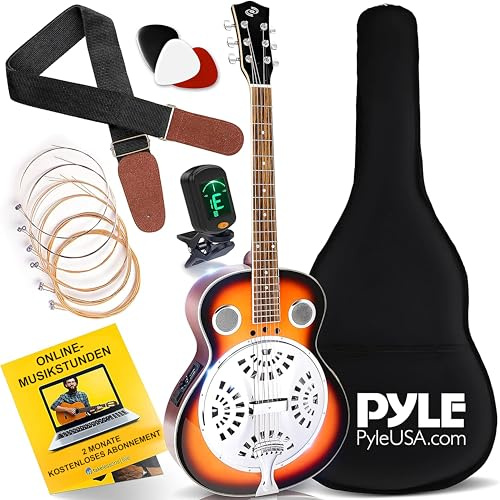 Pyle Resonator Akustik Westerngitarre – Resonator Acoustic Western Guitar mit integriertem Verstärker, akustisches Instrument in 4/4-Größe für Erwachsene