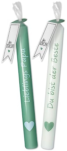 Goodtimes Stabkerzen-Set Smaragd/Weiß, Herz Lieblings Papa & Du bist der Beste