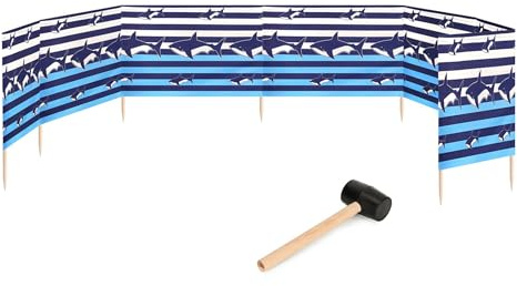 Garronda Strand Windschutz Sichtschutz 10m lang Plus Gummihammer GAEX001 (Streifen/Haie, 10 m)