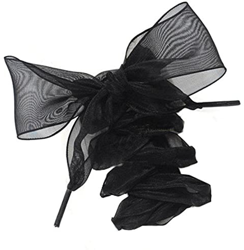 Chiffon-Bandschnürsenkel, Breit und Flach, 1 Paar, 4 cm x 110 cm, Schwarz | Transparente Organza-Optik, Verarbeitete Enden, für Kinder und Erwachsene, Sneaker, Stiefel, Sport- und Elegante Schuhe