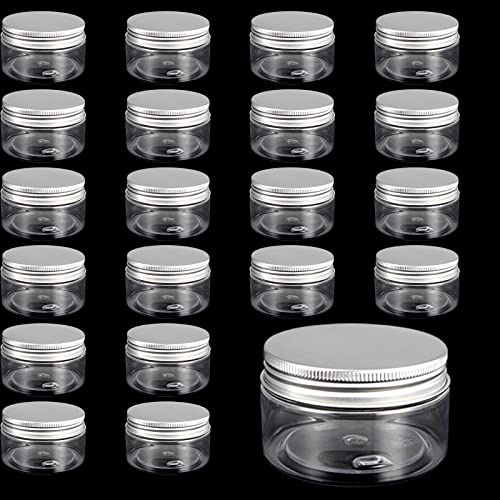 JOIKIT Lot de 24 bocaux en plastique transparent de 100 ml avec bouchons à vis en aluminium pour épices, bonbons, cosmétiques, loisirs créatifs, perles, aliments secs, collations, crème,