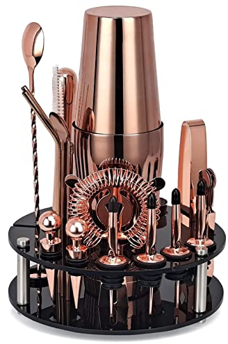 Barkeeper-Kit, 20-Teiliges Roségold-Cocktail-Shaker-Set Mit Drehbarem Acrylständer Für Mixgetränke Martini Home Bar Tools,Rose gold,A