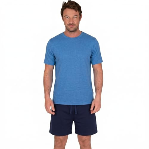 Light & Shade Men’s Loungewear Set T-Shirt & Shorts Cotton Pyjamas with Drawstring Waist Casual Nightwear Set (Blue, M)