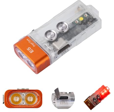 RovyVon E5 Keychain Torch USB C Rechargeable, 4000K High CRI Pocket EDC Flashlight with Dual Power Function, Daily EDC Gear for Camping, Hiking (White+Red Sidelight)