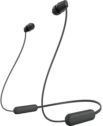 Sony WI C100 Wireless In-Ear Bluetooth Headphones with Built-in Microphone, Black, WIC100/B, WI-C100-Black, Small (Refurbished)