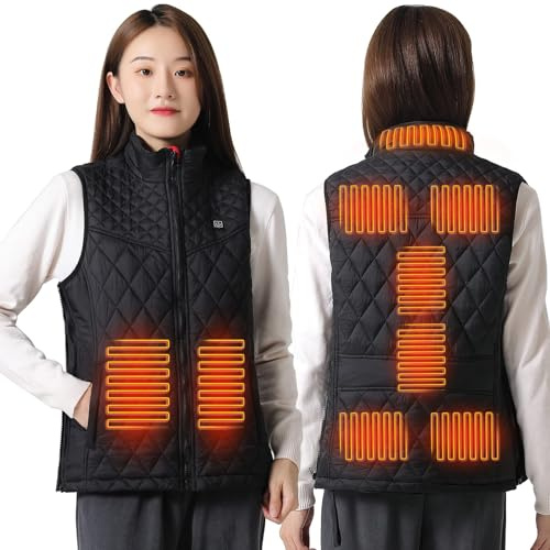 Gilet Riscaldato Donna, Maglia Riscaldata Elettrica, Giacca Riscaldata Usb, Giubbotto Riscaldato Moto, Vestiario Riscaldabile Temperatura Regolabile Lavabile Per Esterno Campeggio Caccia (XS, Nero)