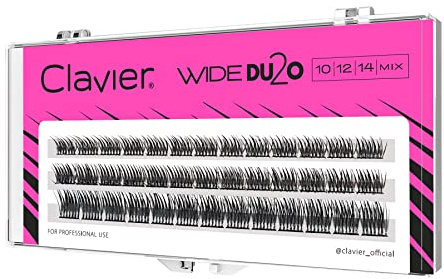 Clavier Pestañas artificiales en mechones Wide Du2o, pestañas en un mechón, diferentes longitudes de 8 a 14 mm, ultravolumen, para un aspecto perfecto (KEPKI Wide 10/12/14 mm)