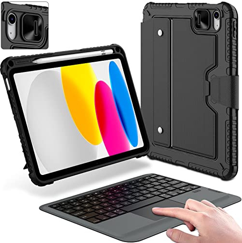Nillkin Protective iPad A16 11th 10th Gen Case with Keyboard, Portrait/Landscape Modes, Detachable Keyboard with Multi-Touch Trackpad, Camera Cover & Pencil Holder for iPad 11th 2025/10th 2022 10.9