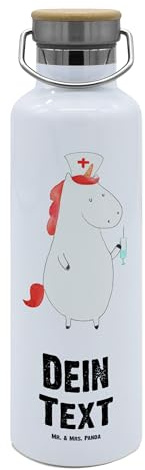 Mr. & Mrs. Panda Trinkflasche Mit Gravur Einhorn Krankenschwester - Personalisierte Geschenke, personalisiert, Edelstahl, Sportflasche, Geschenk, Flasche, Wasserflasche, Krankenpfleger, Ärztin