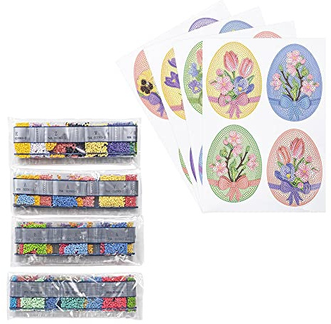 Ideen mit Herz Diamond Painting Sticker | 4 Bogen in DIN A4 | Aufkleber einzeln abziehbar | inkl. Schmucksteine (Ostereier mit Blumen)