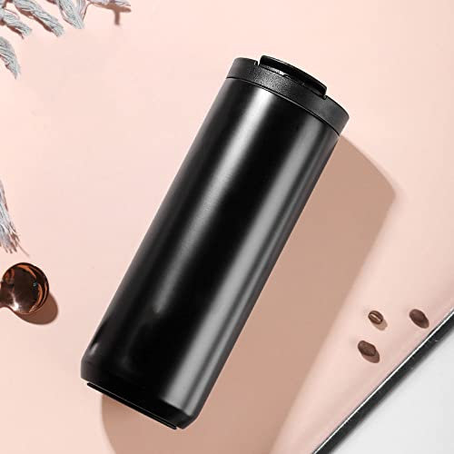 Tasse à café avec couvercle Thermos à thé au lait étanche en acier inoxydable 304 tasse thermique montée sur voiture bouteille d'eau voyage, noir, 400 ml