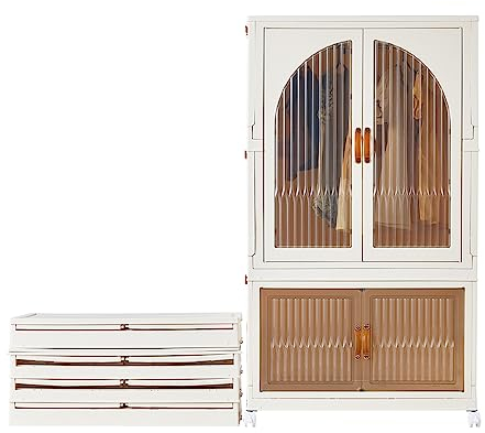 RMAN Storage Box with Lid, Plastic Storage Container with Wheels and Clothes Rail, Stackable Wardrobe Organiser Boxes, Foldable Storage Boxes for Bedroom, Bathroom, Living Room, 120 x 70 x 38 cm