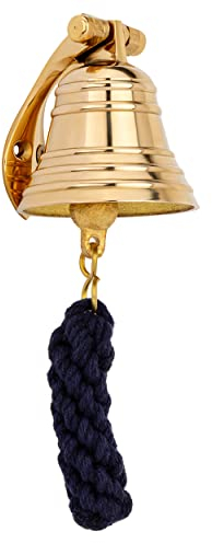 NKlaus Schiffsglocke Messing Gold mit Wandhalter & Bändsel Ø: 5cm schwere Ausführung 11571