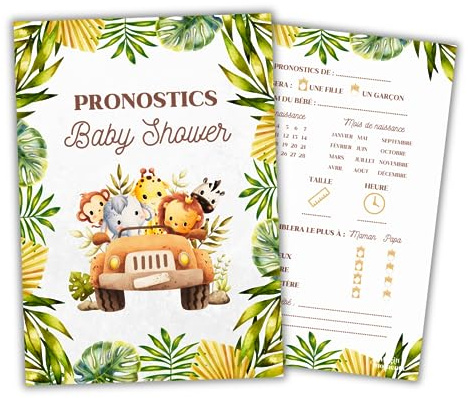20 Cartas Pronósticas Baby Shower Animales en Francés | Idea de Juego para Gender Reveal Party | Predicción del Sexo del Bebé Niño/Niño | Recuerdo Fiesta Prenatal en Familia donde entre Amigos (20