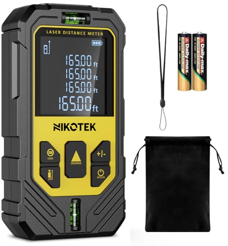 Nikotek Laser Entfernungsmesser 50m, Digitales Laser Entfernungsmesse mit Pythagoras/Abstand/Fläche/Volumen Messungen, M/In/Ft, 2X 1,5-V Batterien, IP54, Schutztasche