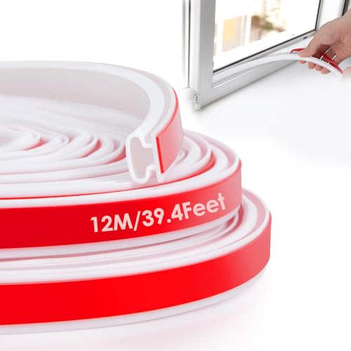 YOUSHARES Joint Porte Fenêtre Isolation, 12M Joint Porte D'Entrée D-Profil NOUVEAU Silicone Isolant Fenêtre anti Froid et Phonique, Joint d'Etanchéité Autocollant, Calfeutrer Porte Fenêtre (Blanc)