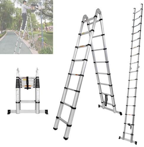 Scala telescopica telescopica in alluminio, 5 m, pieghevole, multiuso con chiusura a un pulsante, antiscivolo, per lavori di riparazione o casa (portata 150 kg)