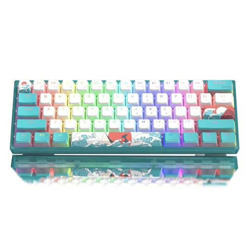 LQXQ WK61 Mechanische Tastatur 60%, Gaming-Tastatur verkabelt, Hot-Swap RGB | mit PBT Korallenmeer Tastenkappen für Gamer PC Windows - Linearer roter Schalter