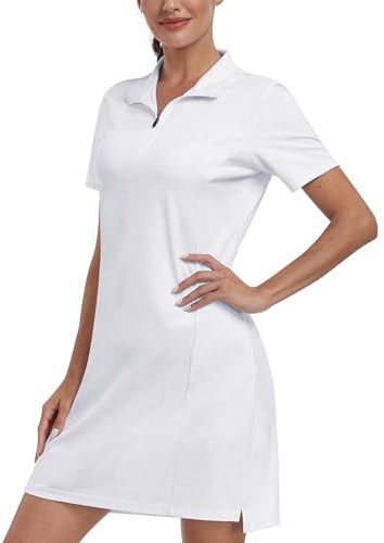 MoFiz Polo Abiti Manica Corta Donna Vestito Polo Estivo Lavoro Abito Sportivo Dress Bianco-B S