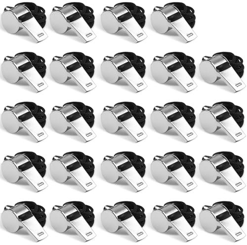 Fya Whistle, 24PCS Sports Whistle with Lanyard, Very Loud Stainless Steel Whistle, Ideal for Coaches, Referees, Personal Defense, and Recreation