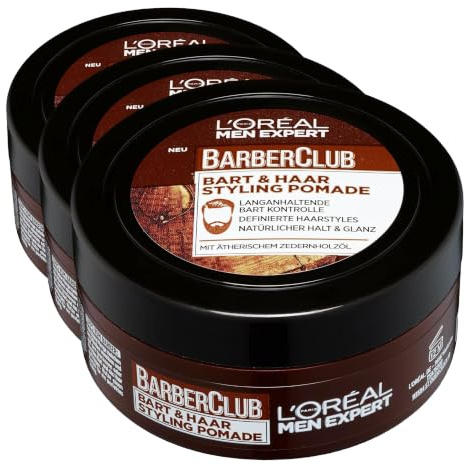 L'Oréal Men Expert Bart Styling Pomade für Männer, Haar- und Bartwachs für einen definierten Style, Bartpflege für Herren mit holzigem Duft und ätherischem Zedernholzöl, Barber Club, 1 x 75 ml