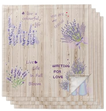 Servietten Aus Watte 6 Stück lila Blume Lavendel Holzmaserung Stoffservietten for Tischdekoration Küche Abendessen Wiederverwendbare Tischserviette Hochzeitsdekoration Servietten (Color : 30x30cm-05