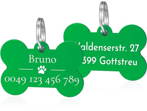 2 Stück Grün Hundemarke mit Gravur Tiermarke inkl. 2 Schlüsselring Namensschild für Halsband Personalisierte Adressanhänger Erkennungsmarken Knoch Plakette für Hunde Dog Tag