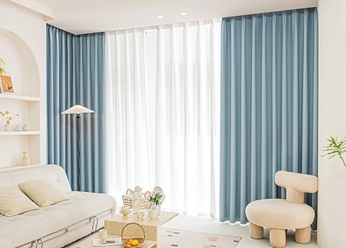 Mesnt Gardinen Blickdicht Lichtdurchlässig, Hellblaue Verdunkelungsvorhänge mit Ösen Thermovorhänge für Wohnzimmer107 x 244 cm