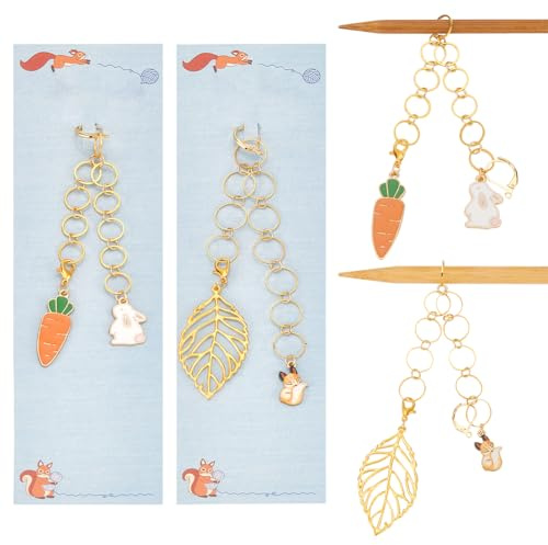 NBEADS 2 Cadena de Contador de Hileras de Punto de Y Conejo, Marcadores de Puntadas de Hojas Y Zanahorias Accesorios para Contars con Anillo de Enlace de Hierro para Coser, Seguimiento de Ganchillo