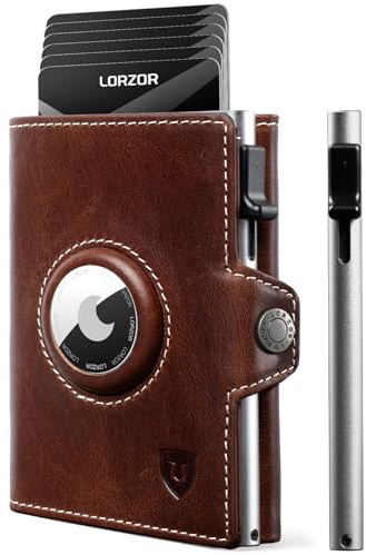 LORZOR Slim Wallet für Apple AirTag, Wallet mit Münzfach, Kartenetui RFID Schutz, Geldbörse Herren echtem Leder, Portmonee Herren AirTag, Brieftasche für 10 Karten, Portemonnaie