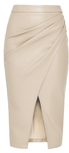 MAOAEAD Faldas largas de cuero para mujer, de cintura alta, plisadas, con abertura, de piel sintética, elegante, color negro, falda lápiz entallada