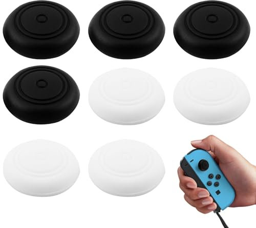 Capuchons de Joystick de Rechange 8 Pièces, Joysticks Capuchons Compatible avec Nintendo Switch/Switch OLED/Switch Lite, Prises de Pouce pour Manette NS, Protege Thumbsticks Grips Caps, Noir et Blanc