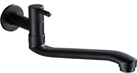 SXWYLZ Waschbeckenamaturen Lang Einhebelmischer Waschbecken Wand Edelstahl Kaltwasserhahn Küche Wandmontage Schwenkhahn für Wandarmatur,Schwarz,31Cm
