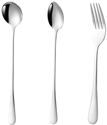 CALLYSONIC Cucchiaio da latte macchiato 3 pezzi,Cucchiaino in acciaio inox,Cucchiaio da caffè,Cucchiaio da gelato Lungo,Cucchiaio con manico lungo, Cucchiaio da