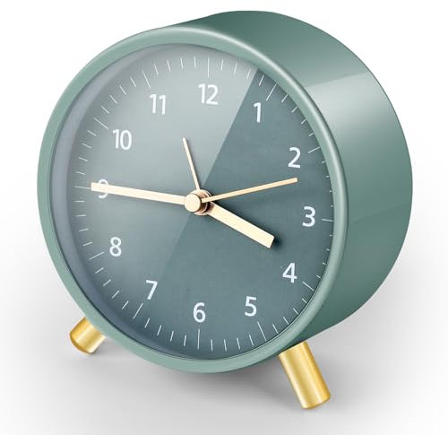 AiQInu Sveglia da Comodino Analogica, Sveglia Silenziosa con Luce Funzione, Rotonda Orologio da Tavolo Analogico Senza Ticchettio