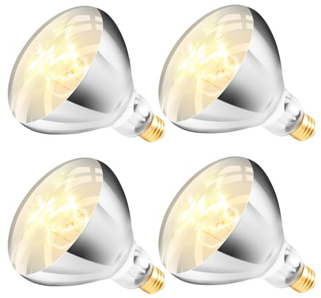 Zenhagu 250W R40 White Heat Lamp Bulbs (4-Pack), Infrared Heat Bulbs, Infrared Therapy Bulbs for Bathroom, Sauna, Pets & Chickens, 2,000 Hour Rated, E26 Base