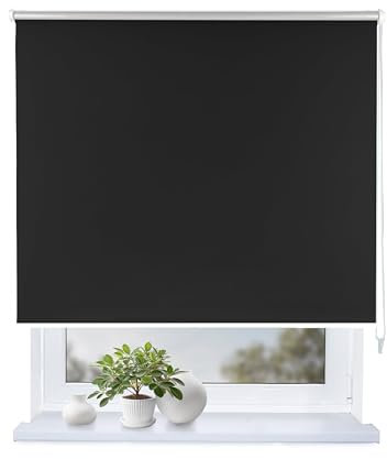Rollmayer Verdunklungsrollo Thermorollo mit Bohren, Seitenzugrollo Thermo Rollo fur Fenster und Tur (Thermo-Schwarz,140x220 cm (BxH))
