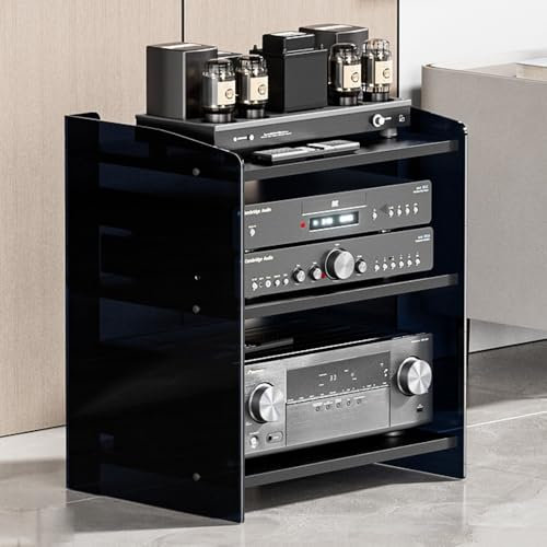 IMUNKT Acrilico Mobile Stereo Hi Fi Rack HiFi Supporto Ricevitore Stereo, 3/4 Ripiani Rack Audio Av Tower, Rack Altoparlante Multimediale, Lettore CD Video, Giradischi(Dark+Black,40x52.2x60.6cm)