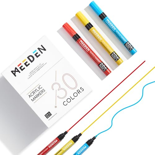 MEEDEN Artist 30 Colors Acrylic Paint Markers - 3X Visible Large Capacity Acrylic Paint Pens with Upgraded Nylon Tips, Quick Dry Marker Pens for Rock Painting, Wood, Canvas, Stones, Glass, Fabric