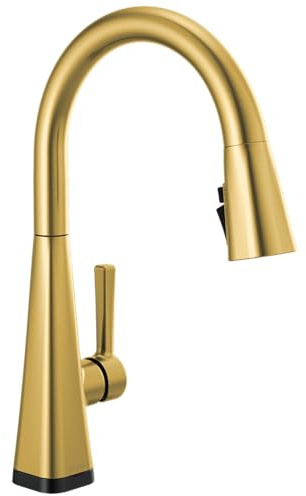 Delta Lenta Touchless Kitchen Faucet with Touch Technology, Brushed Gold Kitchen Sink Faucet with Pull Down Sprayer, Brushed Gold 19802TLZ-GB-DST