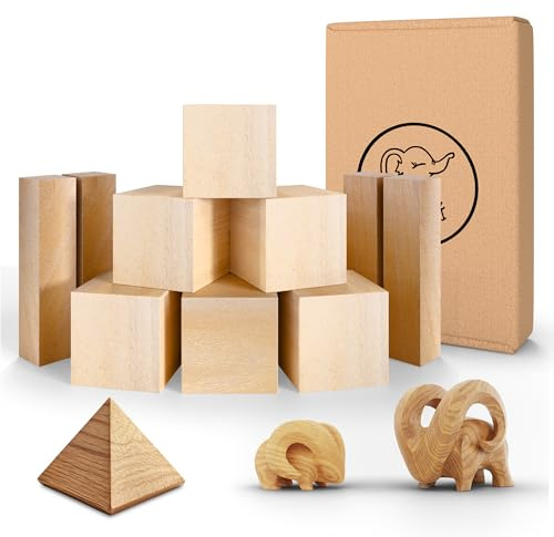 Eli® Schnitzholz Linde - Lindenholz zum Schnitzen - Basteln und drechseln | welches Holz für Erwachsene - Kinder - Holz Rohlinge - Kantholz - Bastelset - Schnitzvorlage - Schnitzset - 10 Set Holzblock
