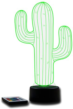 Lampe Fan Cactus 16 Couleurs NON PERSONNALISÉ, Avec Un Nom Ou Un Message, 3D LED Illusion Lampe Disponible en Plusieurs Modèles, Lampe de Chevet à Lumière d’ambiance Parfaite Pour Tout le Monde