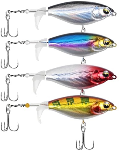 Fhioevt 4 Stück Angelköder Kunstköder Topwater köder Wobbler für Forelle Zander Hecht Barsch Schwimmköder Drillingshaken 8 cm Swimbait mit Propeller-Schwanz lebensechter für Süß und Salzwasser