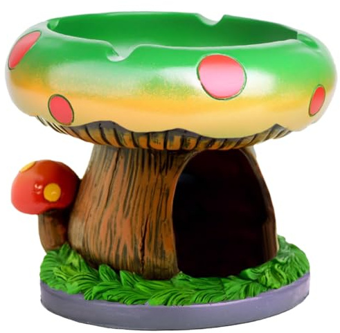 CTW Home Collection Mega Mushroom Ashtray with Lighter Stash Spot - Cool Ashtrays for Weed Smokers and Bong Users with Smoking Accessories Collection (Green)
