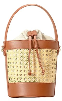 UCROSSMK Strohtaschen Damen Shopper Fashion Hollow Eimer Bag Wicker Woven Women Handtaschen Luxus Pu Leder Schulter -Crossbody -Taschen Sommer Beach Bag-braun