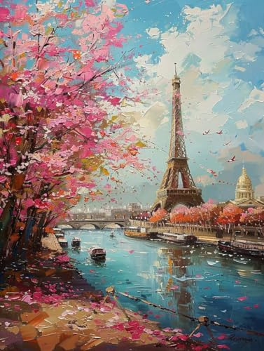 Flores De Cerezo Diamond Painting Adultos, Pintura Diamante Torre Eiffel Diamond Painting Niños Principiante Bordado Punto De Cruz Kit Manualidades Adultos para Decoracion Hogar (100x135cm) -L2531G