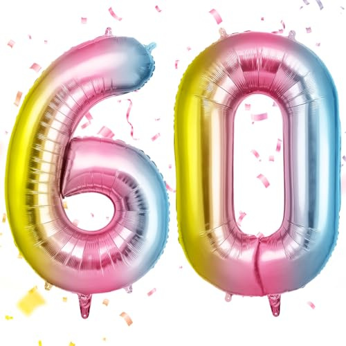 OFFCUP Zahlen Luftballon 60 Geburtstag Farbverlauf, Folienballon Zahl 60 | 40 Zoll Helium Ballons Riesen 101cm Geburtstag Mädchen Junge PartyDeko Ballon Zahl Deko zum Jubiläum Neujahr Hochzeit